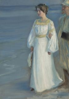 Peder Severin Krøyer - Sommeraften ved Skagens Strand, Portræt af Kunstnerens Hustru (Summer Evening on Skagen Beach, Portrait of the Artist\'s Wife)