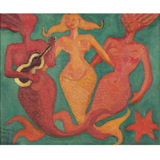 Pedro Coronel - Double Sided Painting: Les 3 Sirènes And Étude Portrait