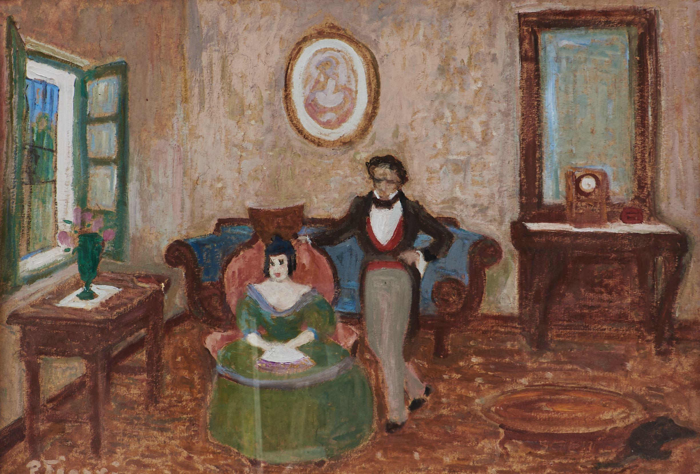 Pedro Figari - Indecisión 18 1/2 x 27 1/4 in. (47.0 x 69.5 cm) framed (under glass) 28 1/4 x 37 in.