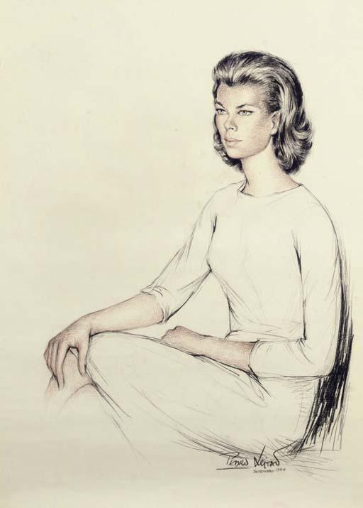 Pedro Leitao - Portrait of S.A.R. La Principessa Reale Maria Beatrice di Savoia, Seated Half-Length, In A White Dress