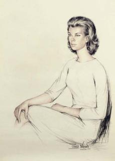 Pedro Leitao - Portrait of S.A.R. La Principessa Reale Maria Beatrice di Savoia, Seated Half-Length, In A White Dress