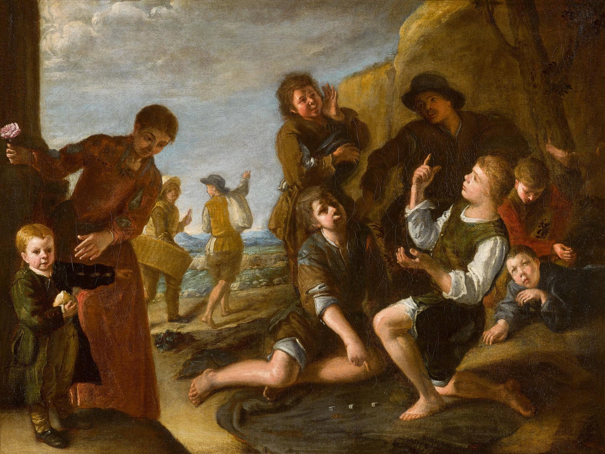 Pedro Núñez De Villavicencio - Boys Playing Dice, A Presentation Modello