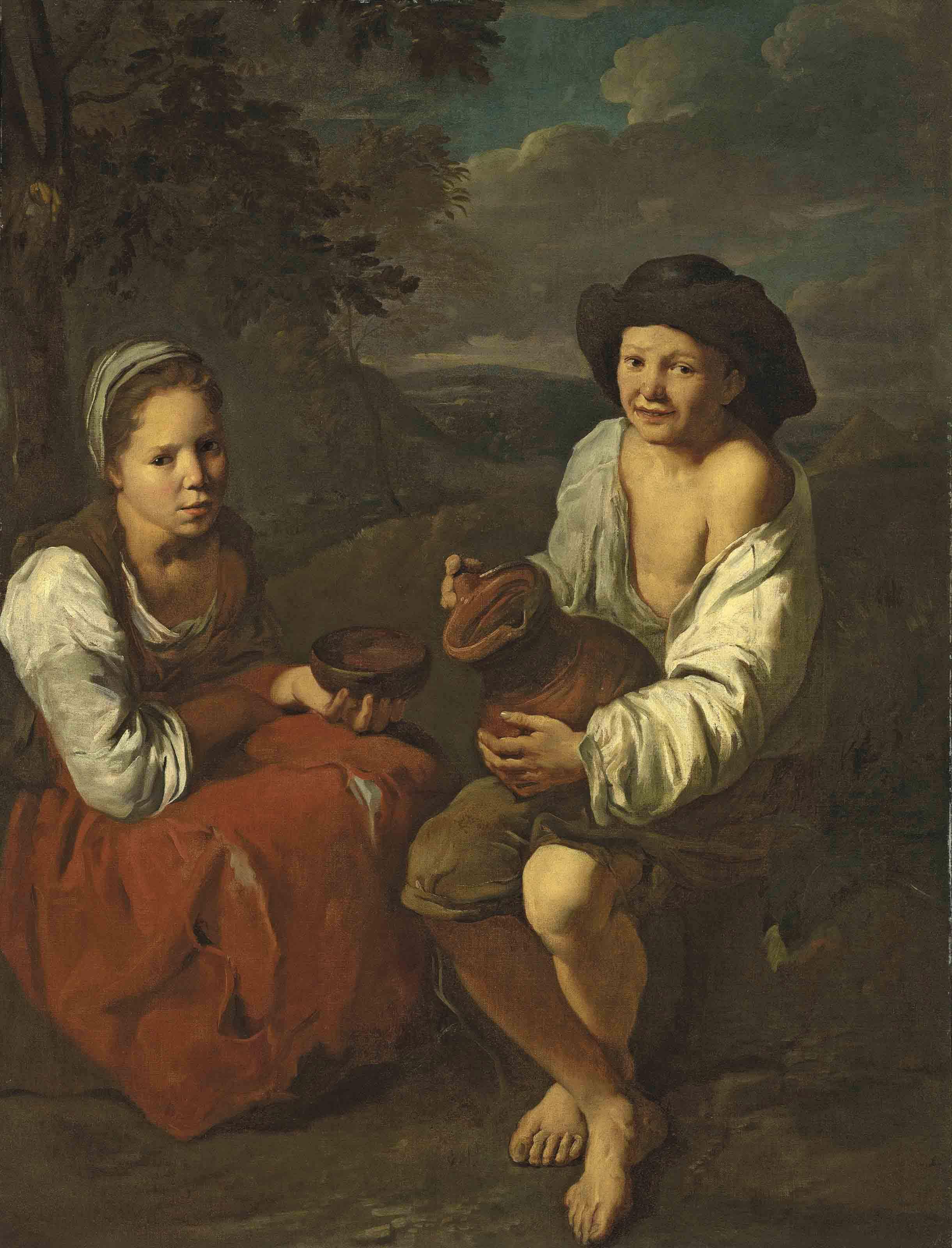 Pedro Núñez de Villavicencio - Two young peasants in a landscape