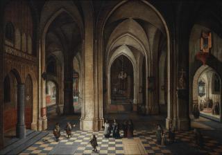 Peeter Neeffs the Younger - The interior of a cathedral at night, with elegant figures attending a mass