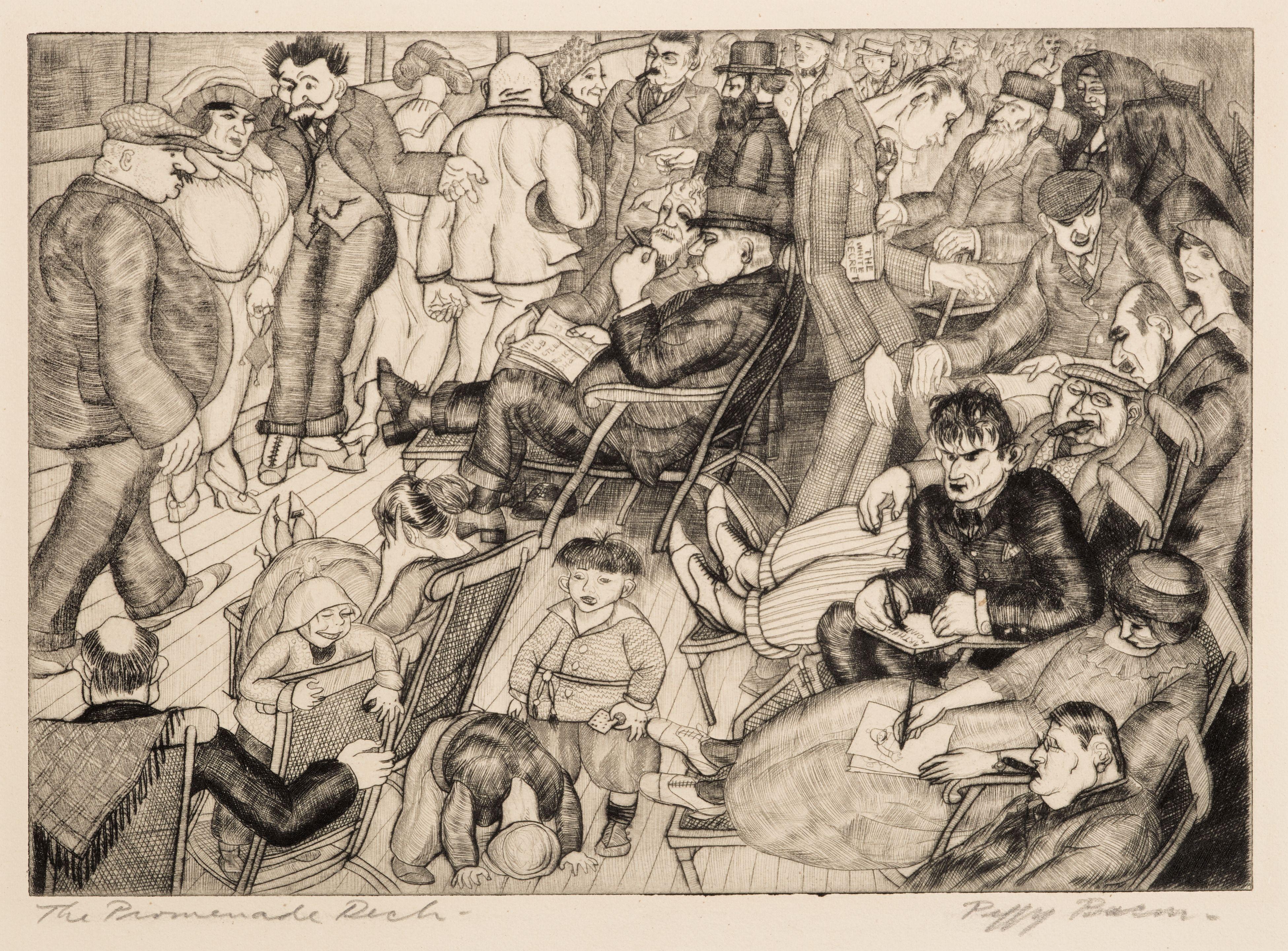 Peggy Bacon - The Promenade Deck, Published In The The New Republic Portfolio: Six American Etchings