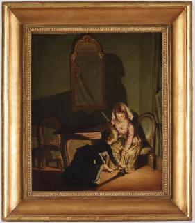 Pehr Hilleström - A Maid looking for a Lady\'s Pearl in a candlelit Interior