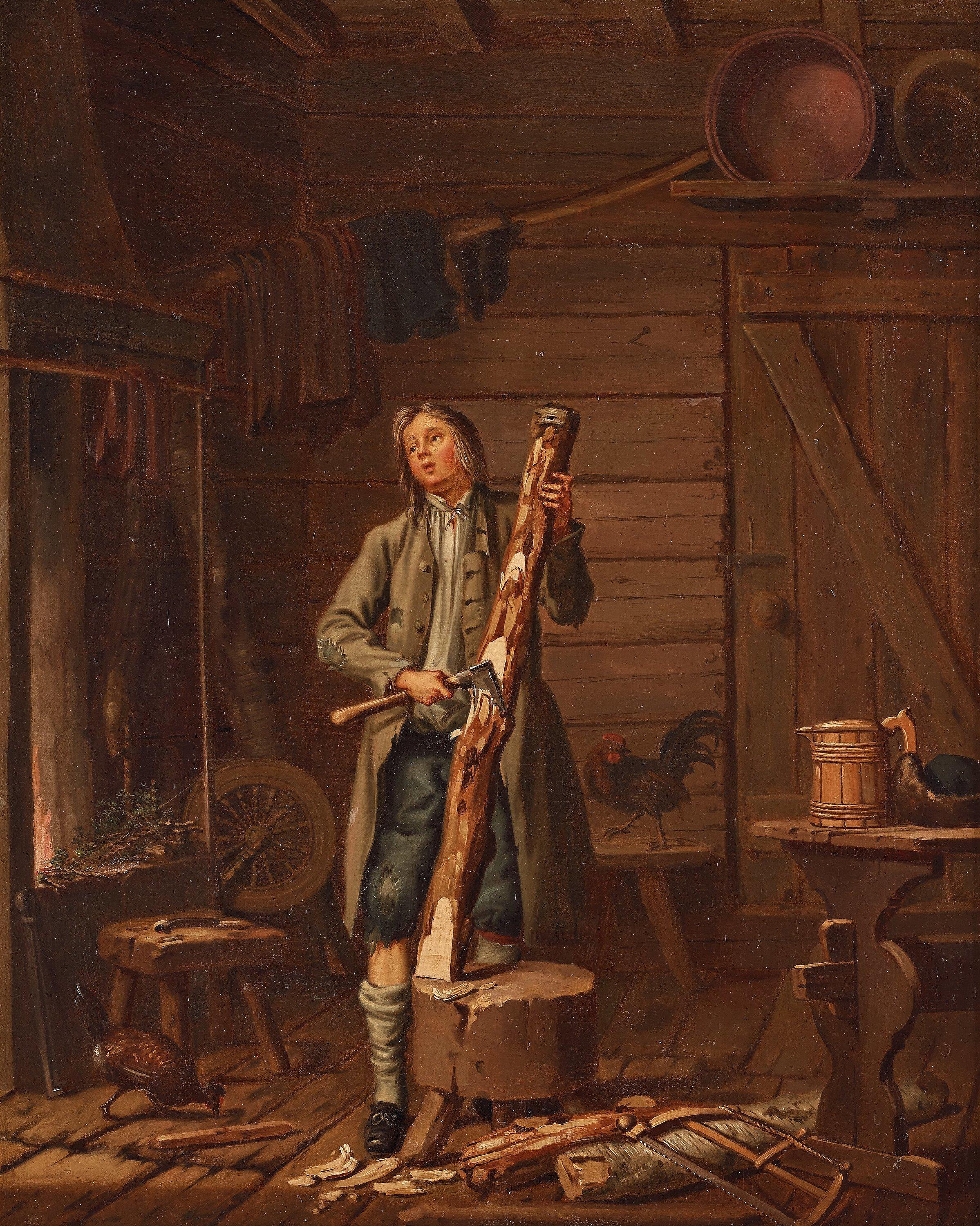 Pehr Hilleström - Gosse yxar till en stock