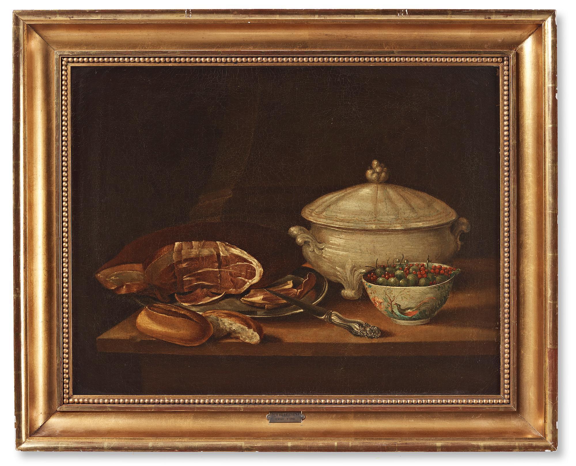Pehr Hilleström - Pehr Hilleström, Still Life with Piece of Meat, Tureen, Bread, and Bowl with Gooseberries and Red Currants