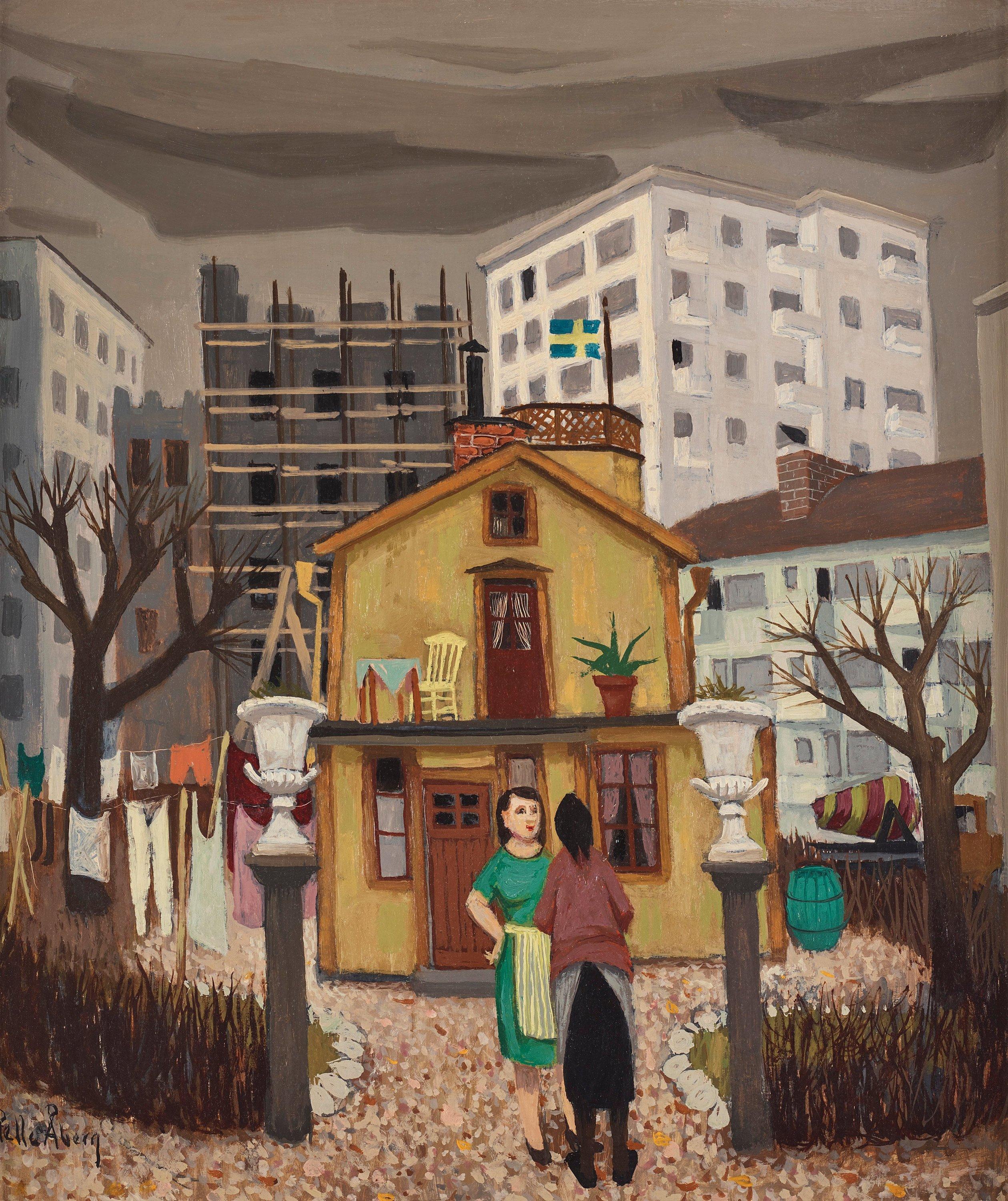 Pelle Åberg - Street scene with figures.