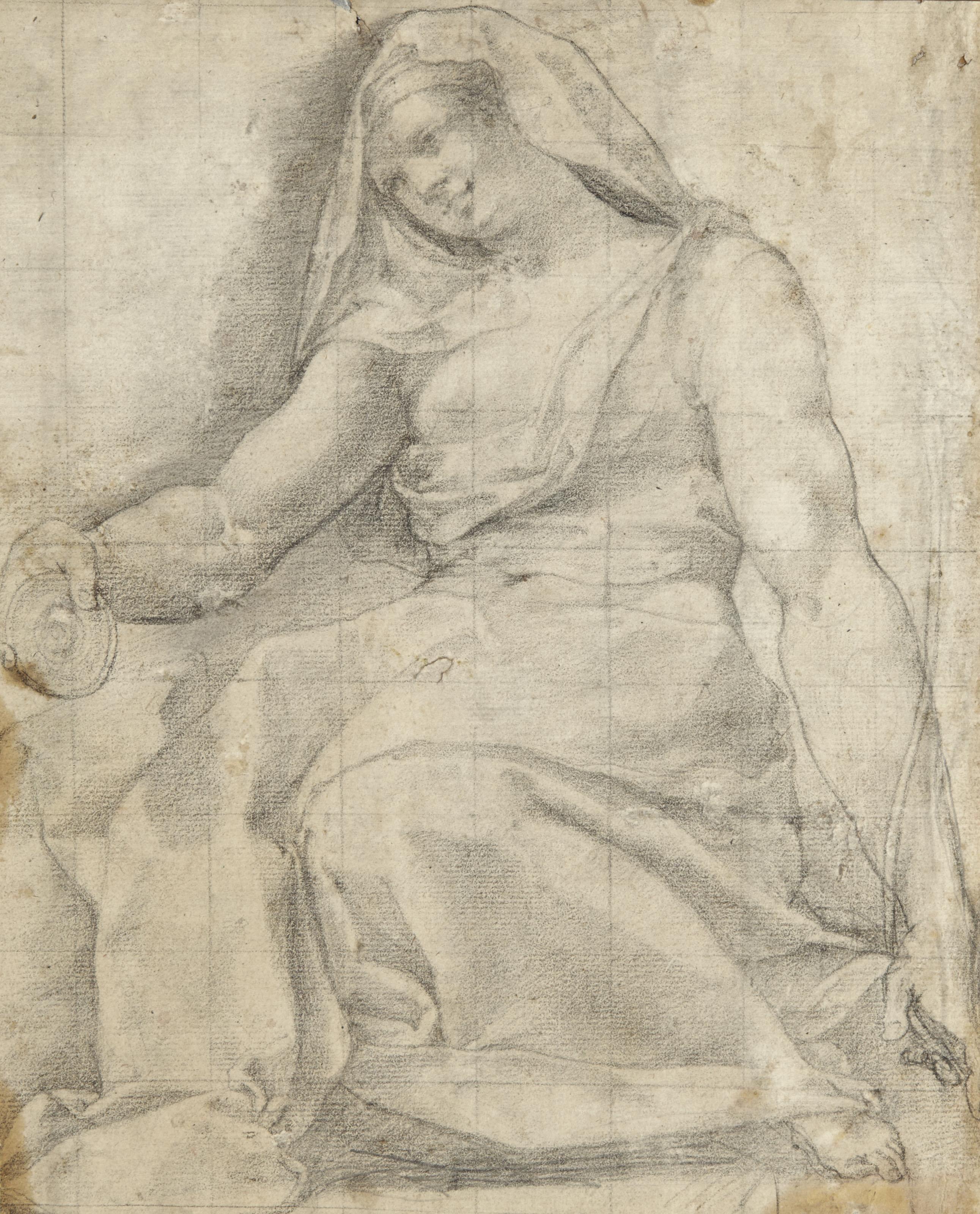 Pellegrino Tibaldi - Allégorie De La Prudence: Femme Assise, Tournée Vers La Gauche, Tenant Un Miroir Dans Sa Main Droite, Un Serpent Autour De Son Bras Gauche