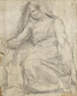 Pellegrino Tibaldi - Allégorie De La Prudence: Femme Assise, Tournée Vers La Gauche, Tenant Un Miroir Dans Sa Main Droite, Un Serpent Autour De Son Bras Gauche