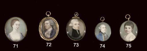 Penelope Carwardine - A gentleman in gold-bordered blue coat and waistcoat, lace cravat and powdered wig en queue