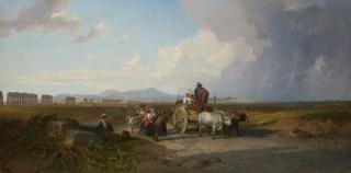 Penry Williams - Sosta della carovana con l\'acquedotto di Claudio sullo sfondo