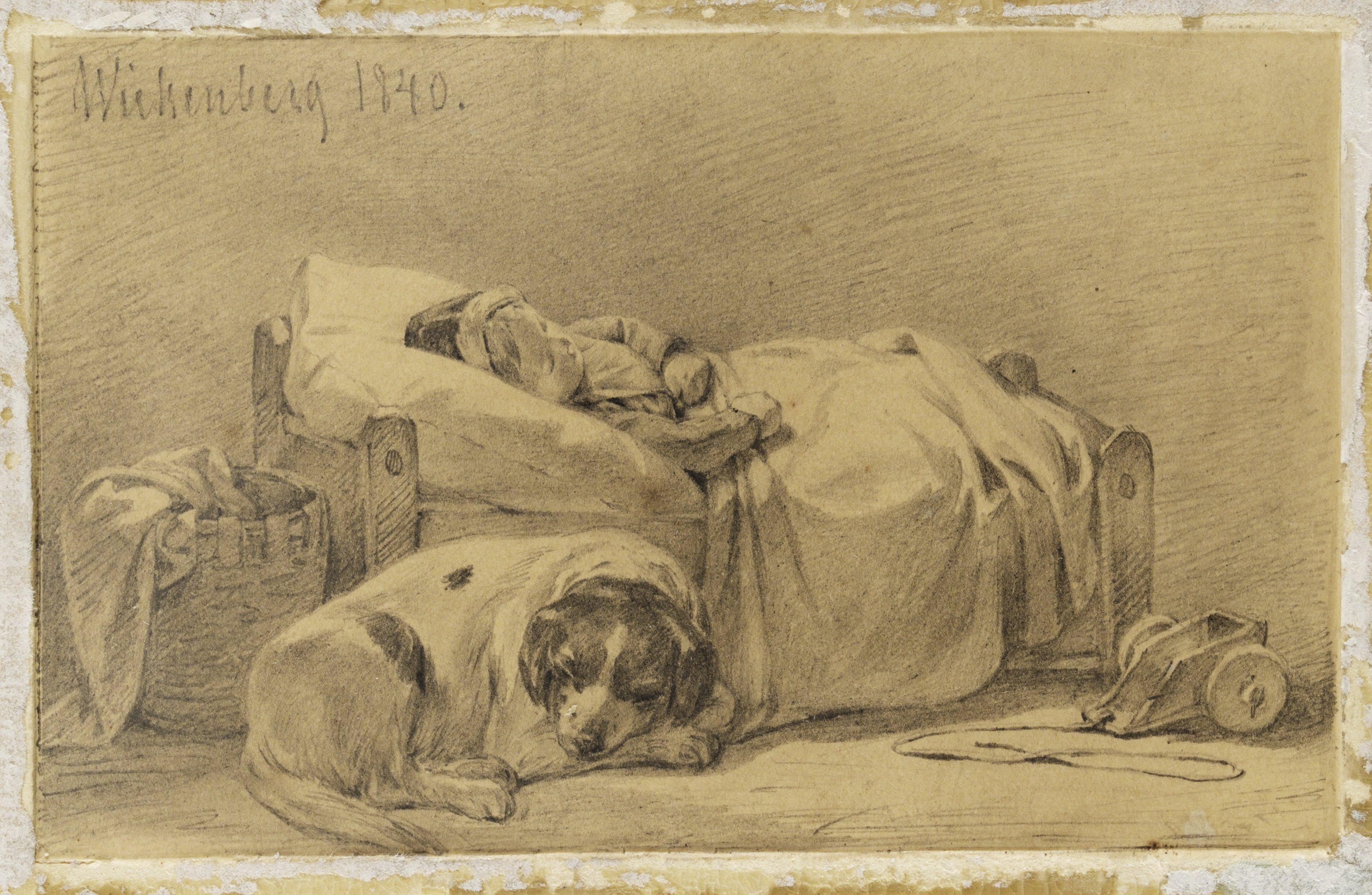 Per Wickenberg - Interiör med sovande flicka och hund