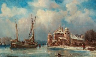 Per Wilhelm Cedergren - Landscape in winter with a lake and a castle