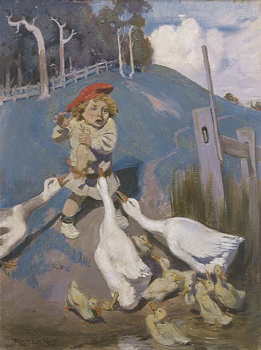 Perceval Charles Lindsay - Young Child with Goose and Ducks
