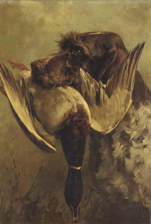 Percival Leonard Rosseau - Griffon Retrieving A Mallard