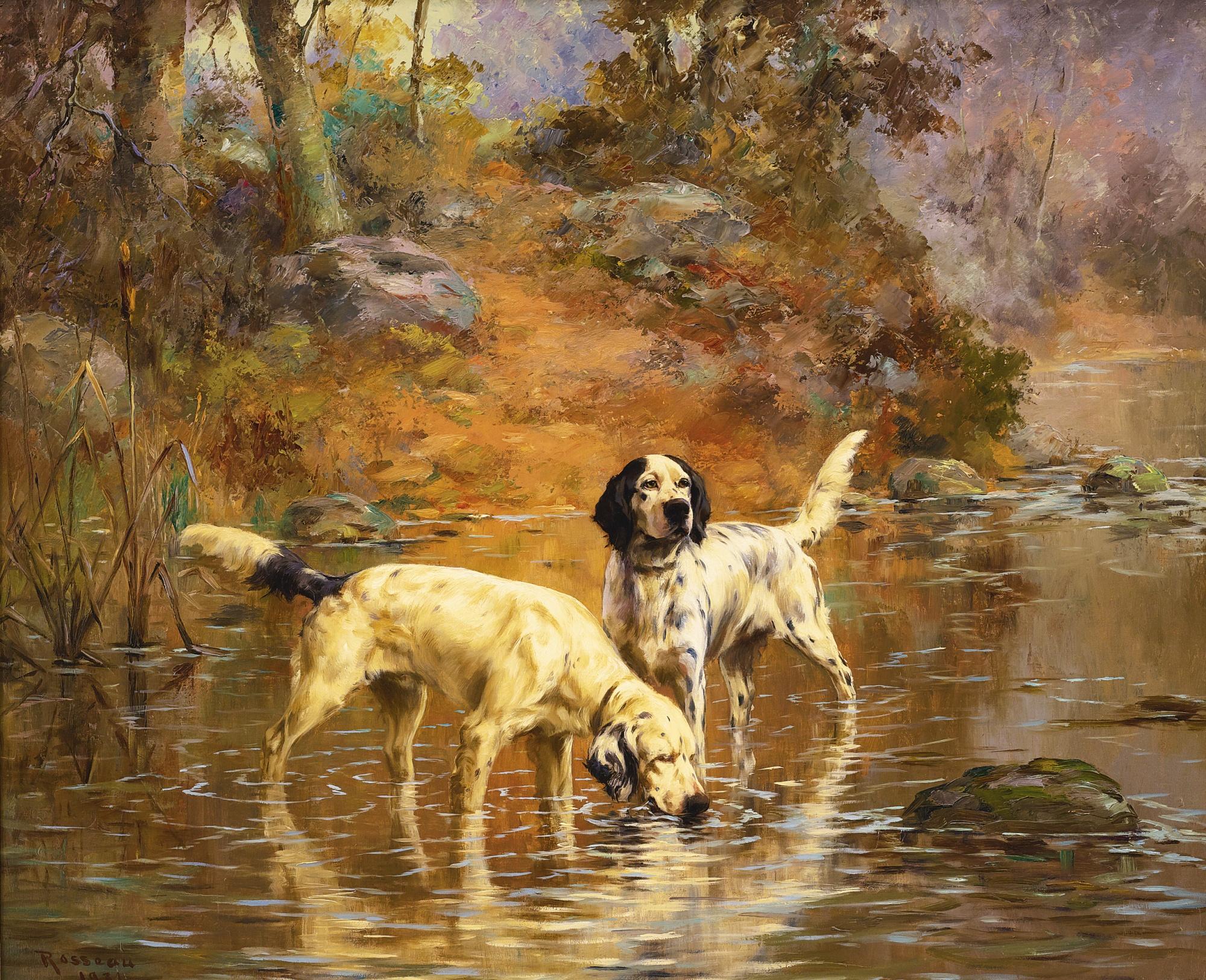 Percival Leonard Rosseau - Two Setters In A Cooling Stream On The Grounds Of Overhills, Fayetteville, North Carolina