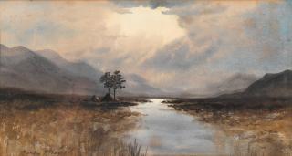 Percy French - Clouds parting over marshland