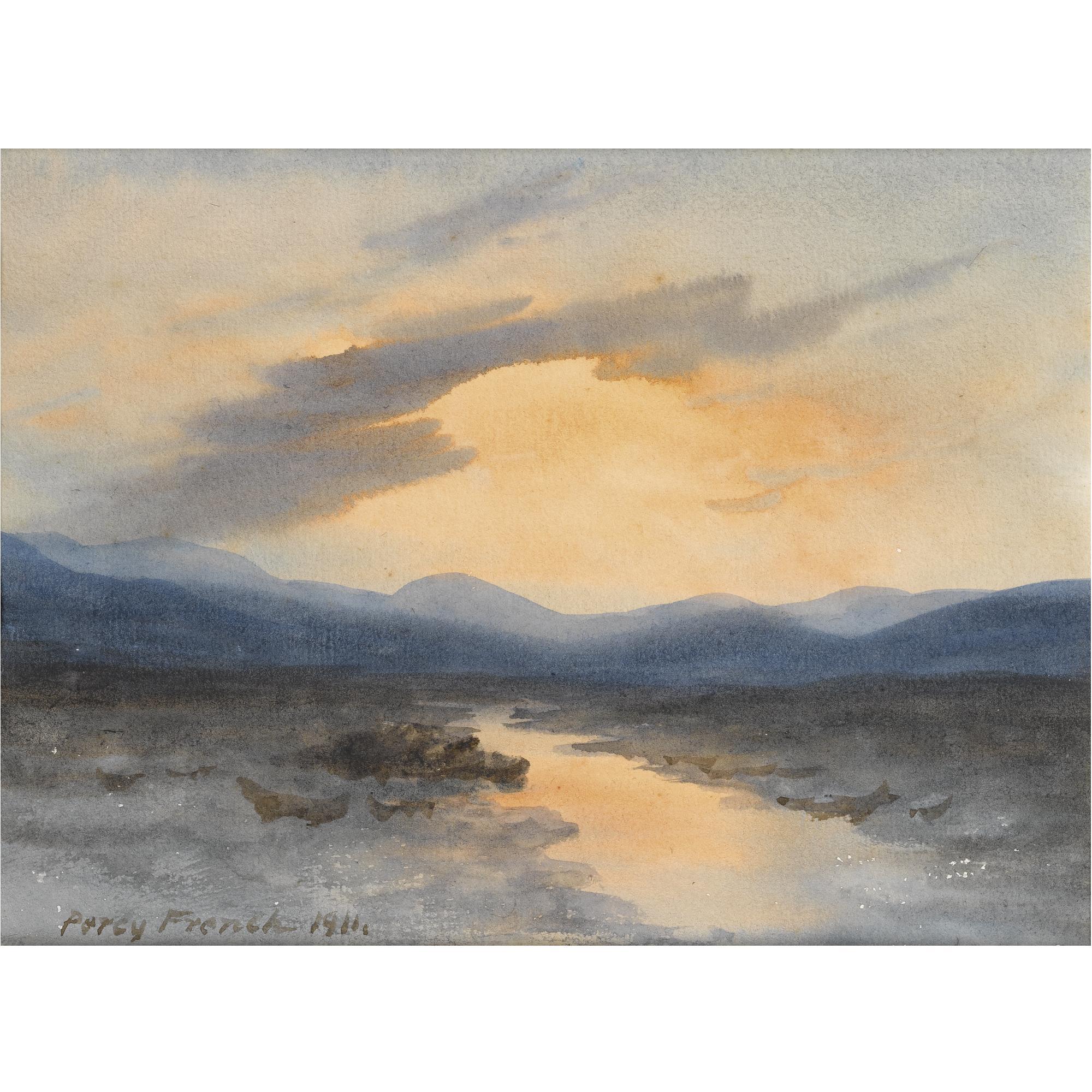 Percy French - Sunset Over Bog Landscape