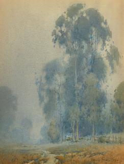Percy Gray - Foggy Dusk sight 15 1/2 x 12 in. framed 24 x 20 in.