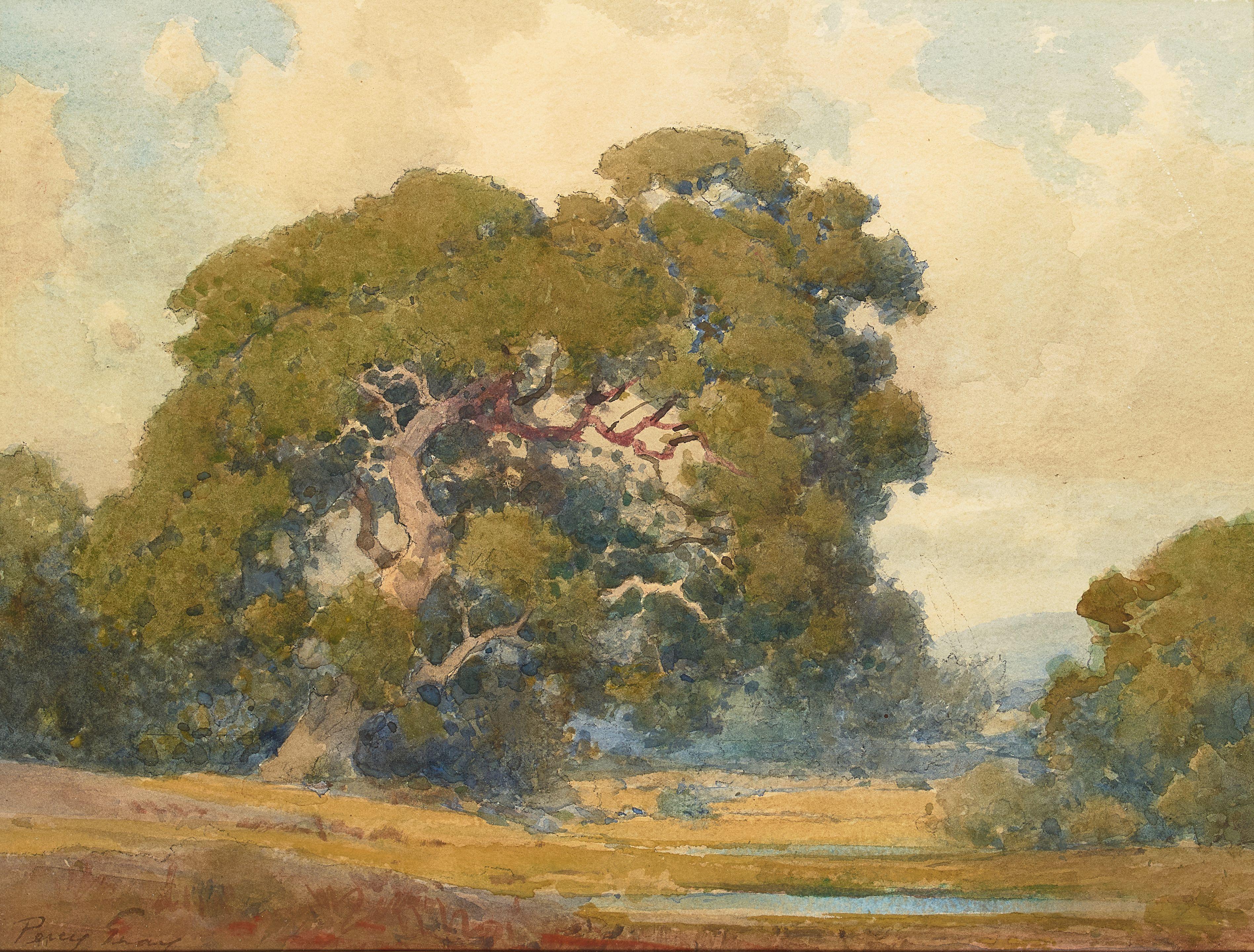 Percy Gray - Oaks by the Pond sight 11 1/2 x 15 1/2 in. framed 16 x 20 in.