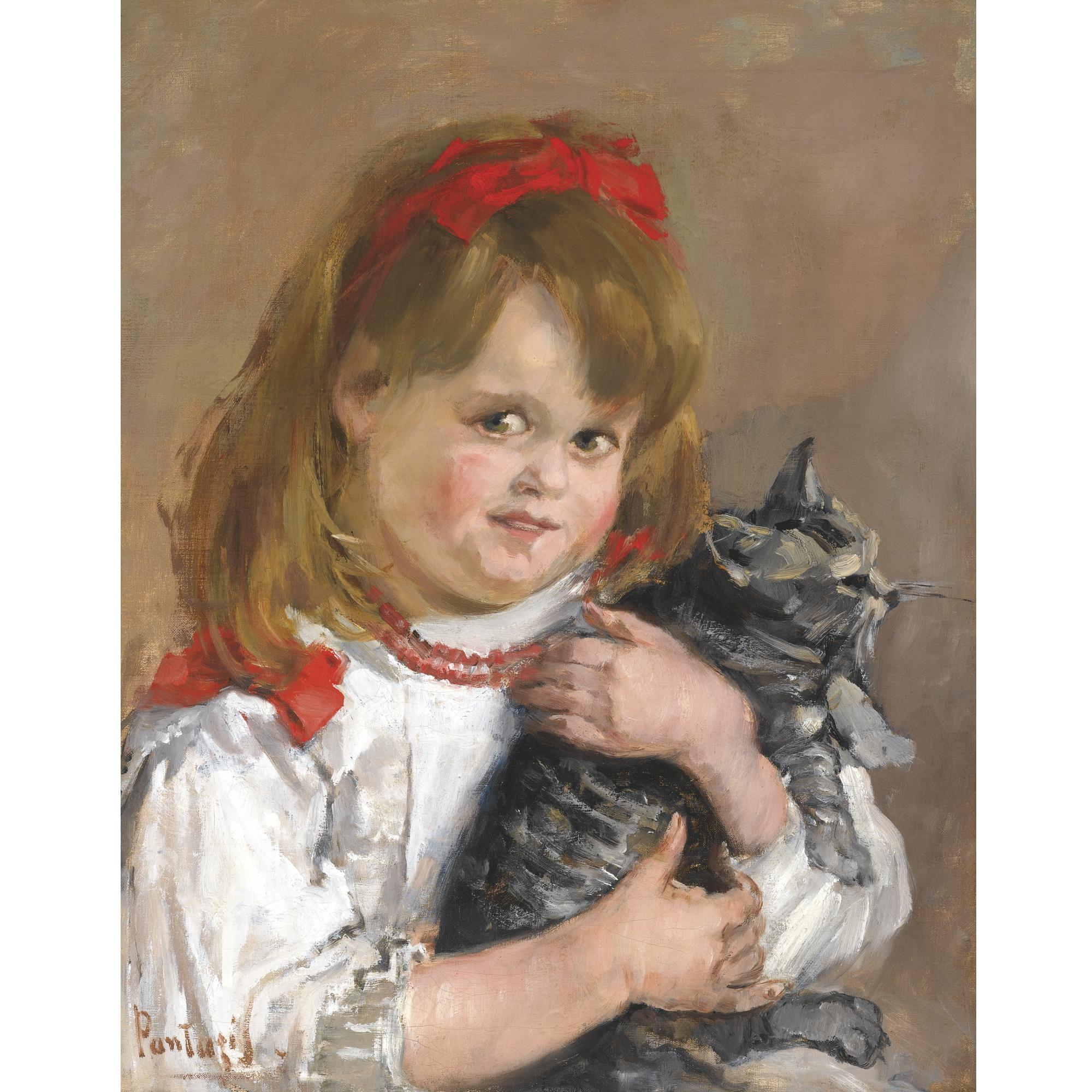 Pericles Pantazis - Greek Little Girl With Her Cat