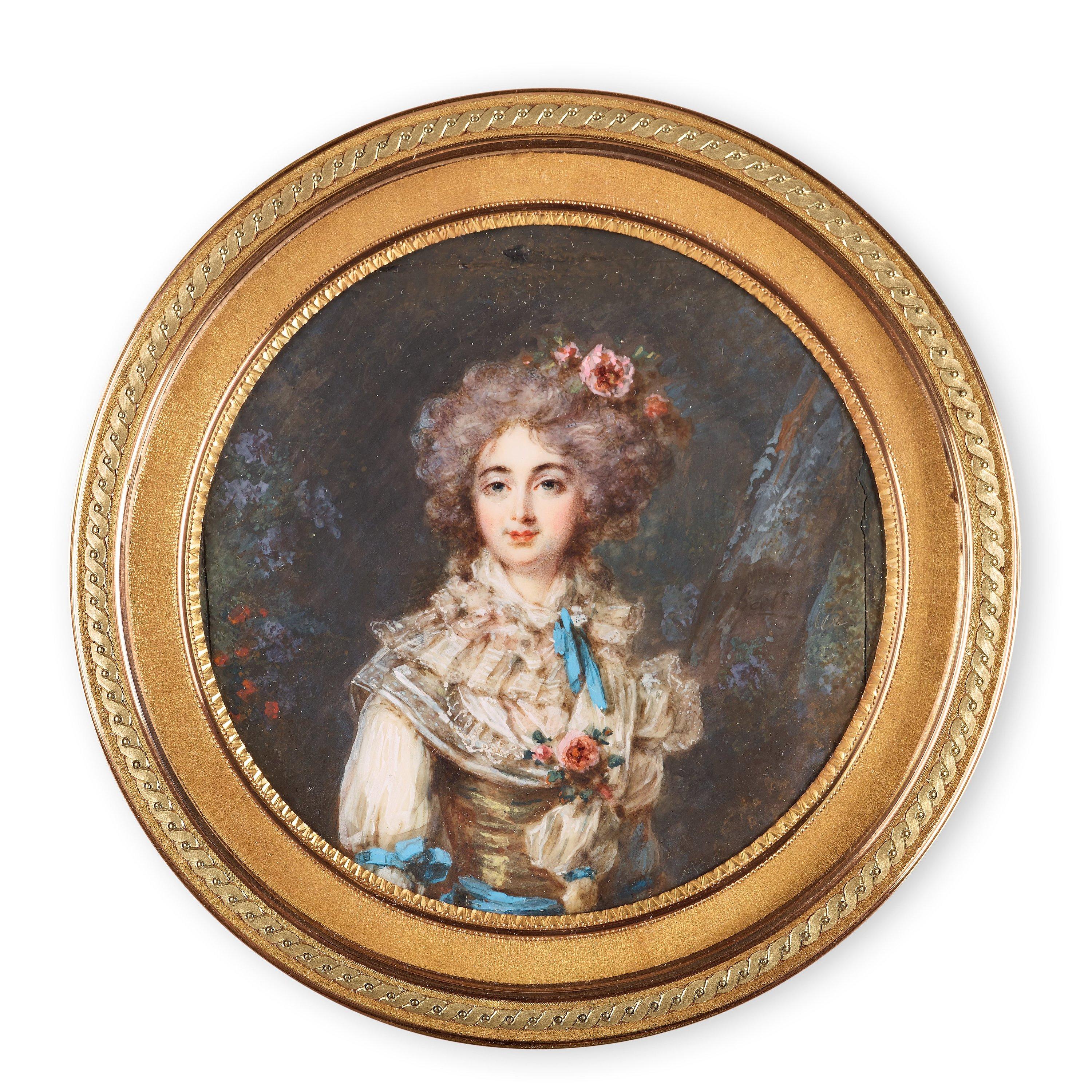 Peter Adolf Hall - Portrait of a young lady in a woodland landscape