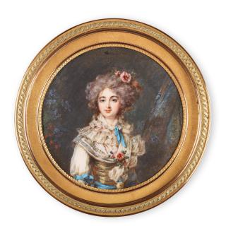 Peter Adolf Hall - Portrait of a young lady in a woodland landscape