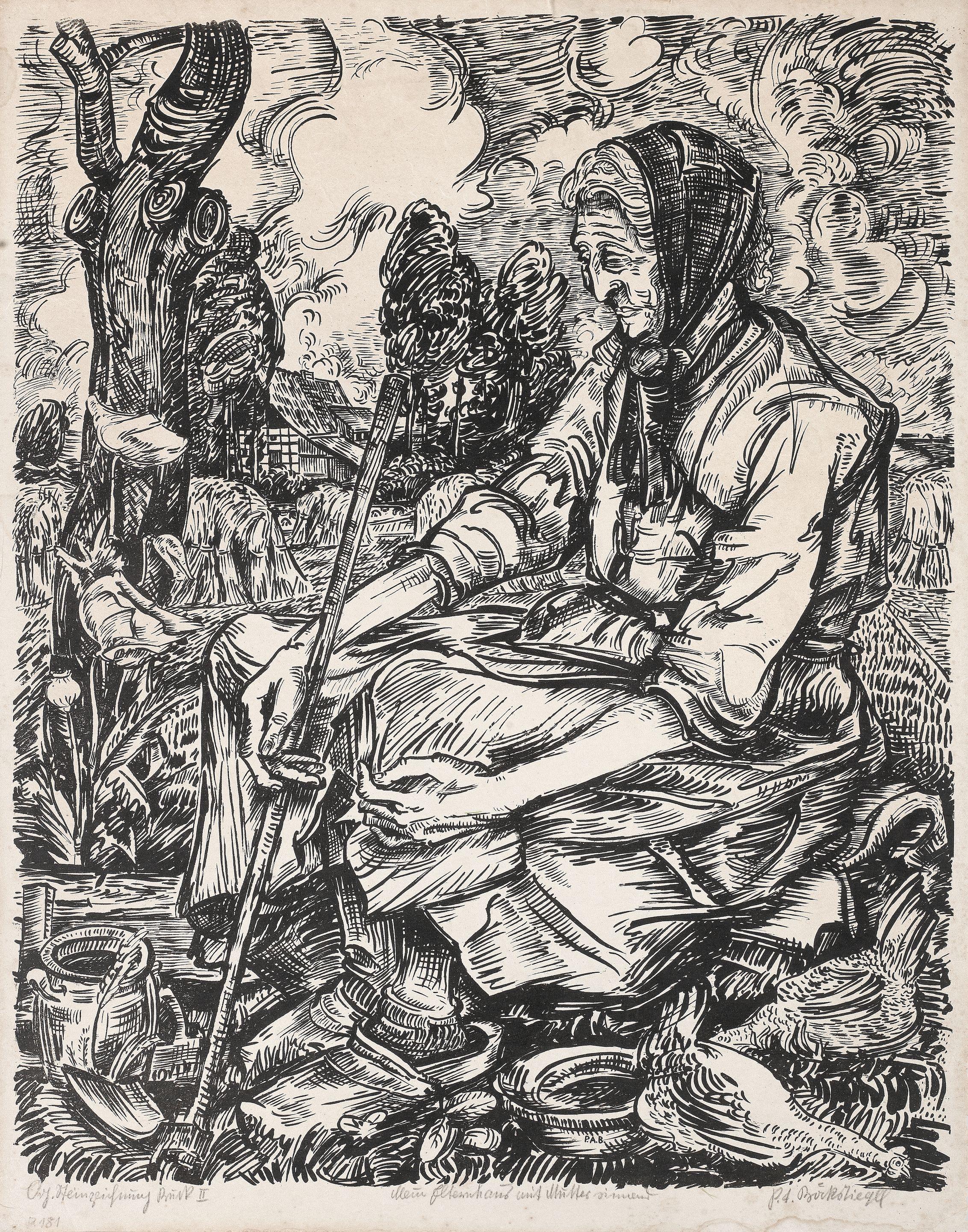 Peter August Böckstiegel - Mein Elternhaus mit Mutter sinnend