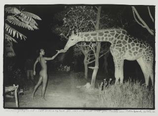Peter Beard - Maureen Gallagher and a night feeder at Hog Ranch for \'Last word from Paradise\', Feb. 1987