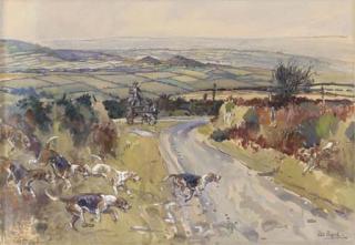Peter Biegel - Foxhounds crossing a road