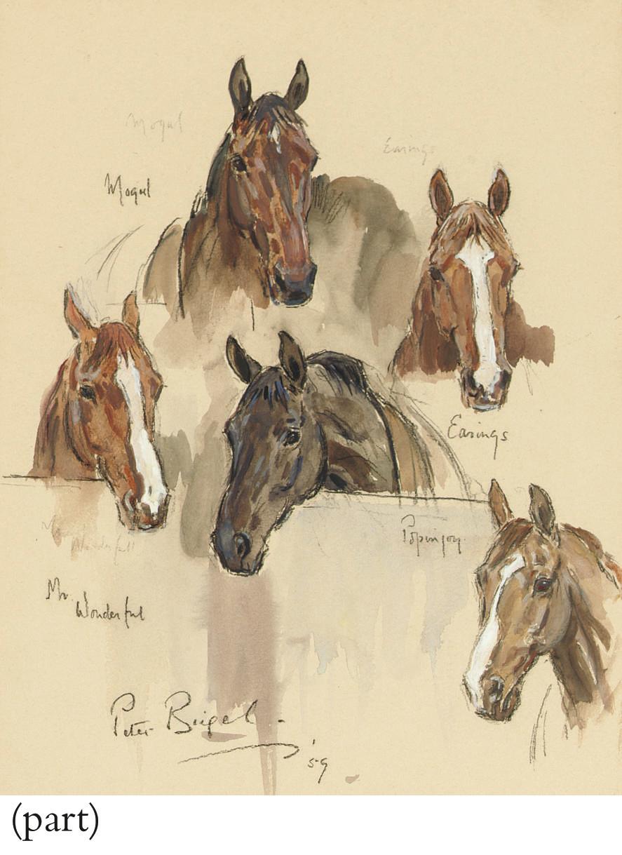 Peter Biegel - Three studies of race horses; including Duke in the stable yard; and Study of J.L.K.\'s Wilcox