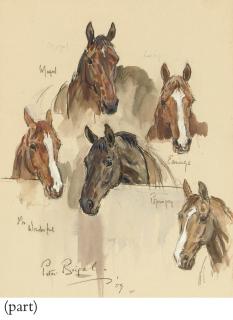Peter Biegel - Three studies of race horses; including Duke in the stable yard; and Study of J.L.K.\'s Wilcox