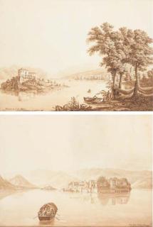 Peter Birmann - Lago Maggiore with Borromeo Island in the foreground; and Lago Maggiore with the Isola Bella, fishermen in the foreground