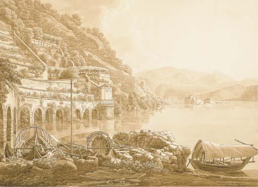 Peter Birmann - Une Vue de Cannara Sur Le Lac Majeur, Des Barques Au Premier Plan