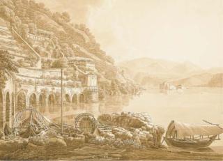 Peter Birmann - Une Vue de Cannara Sur Le Lac Majeur, Des Barques Au Premier Plan