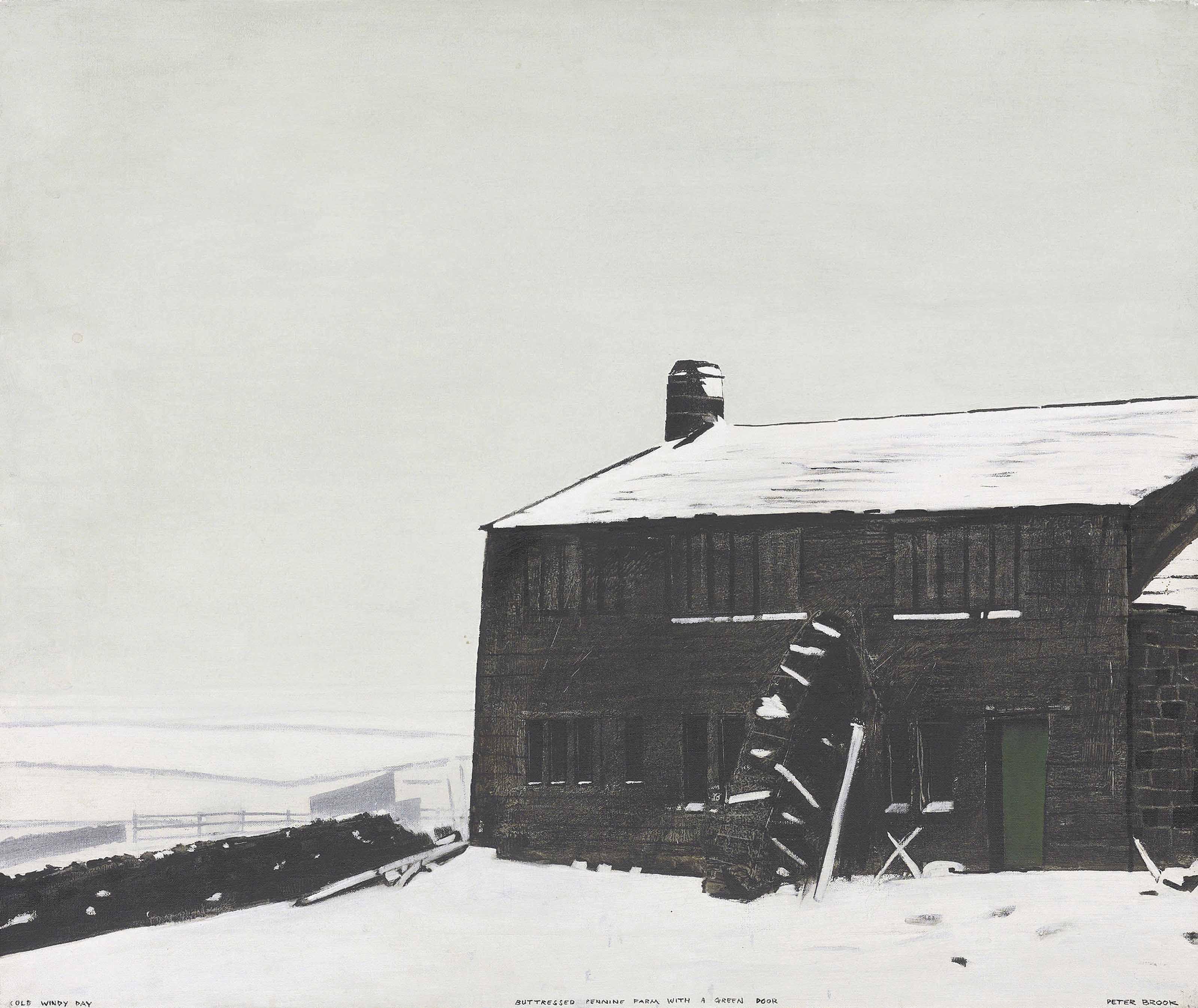 Peter Brook - Cold Windy Day, Buttressed Pennine Farm with a Green Door
