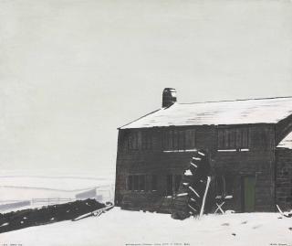 Peter Brook - Cold Windy Day, Buttressed Pennine Farm with a Green Door
