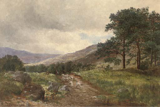 Peter Buchanan - A Shepherd And His Flock On A Moorland Path