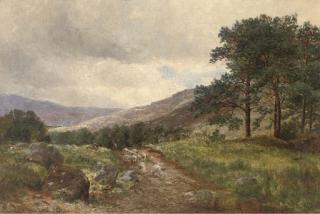 Peter Buchanan - A Shepherd And His Flock On A Moorland Path