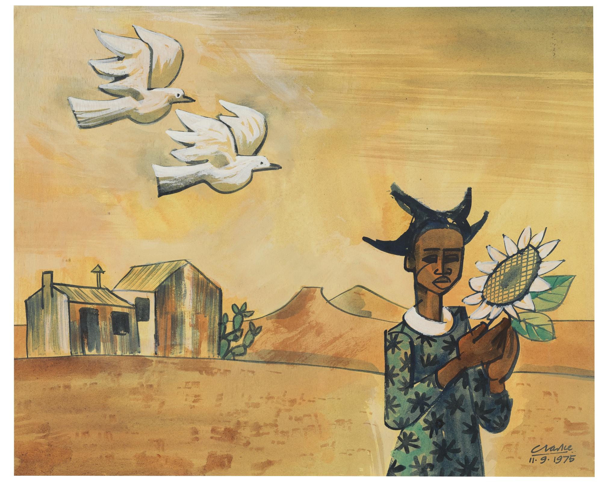 Peter Clarke - South African Untitled (Girl With Sunflower)