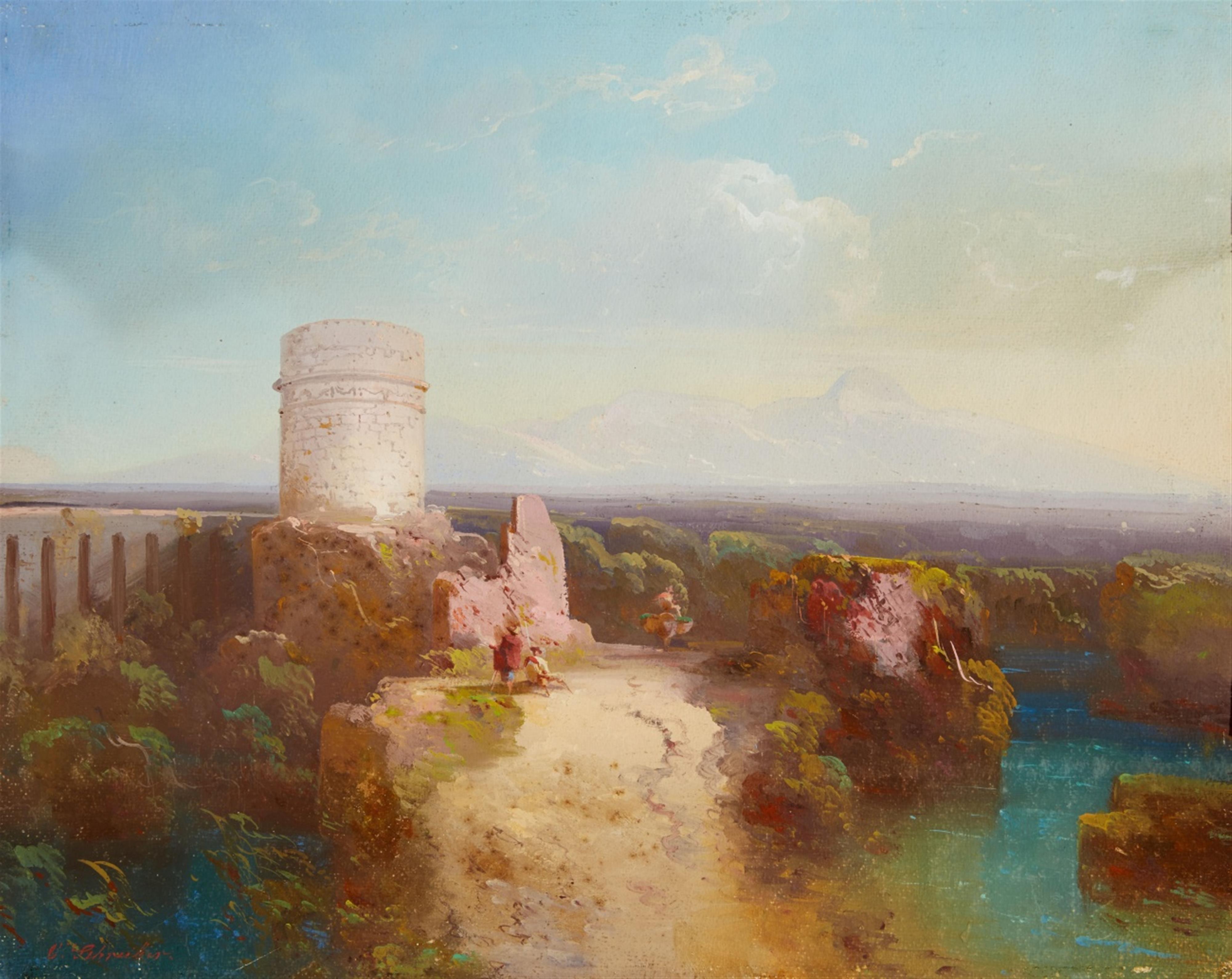 Peter Conrad Schreiber - Landschaft in der römischen Campagna mit Aquädukt und Ruine