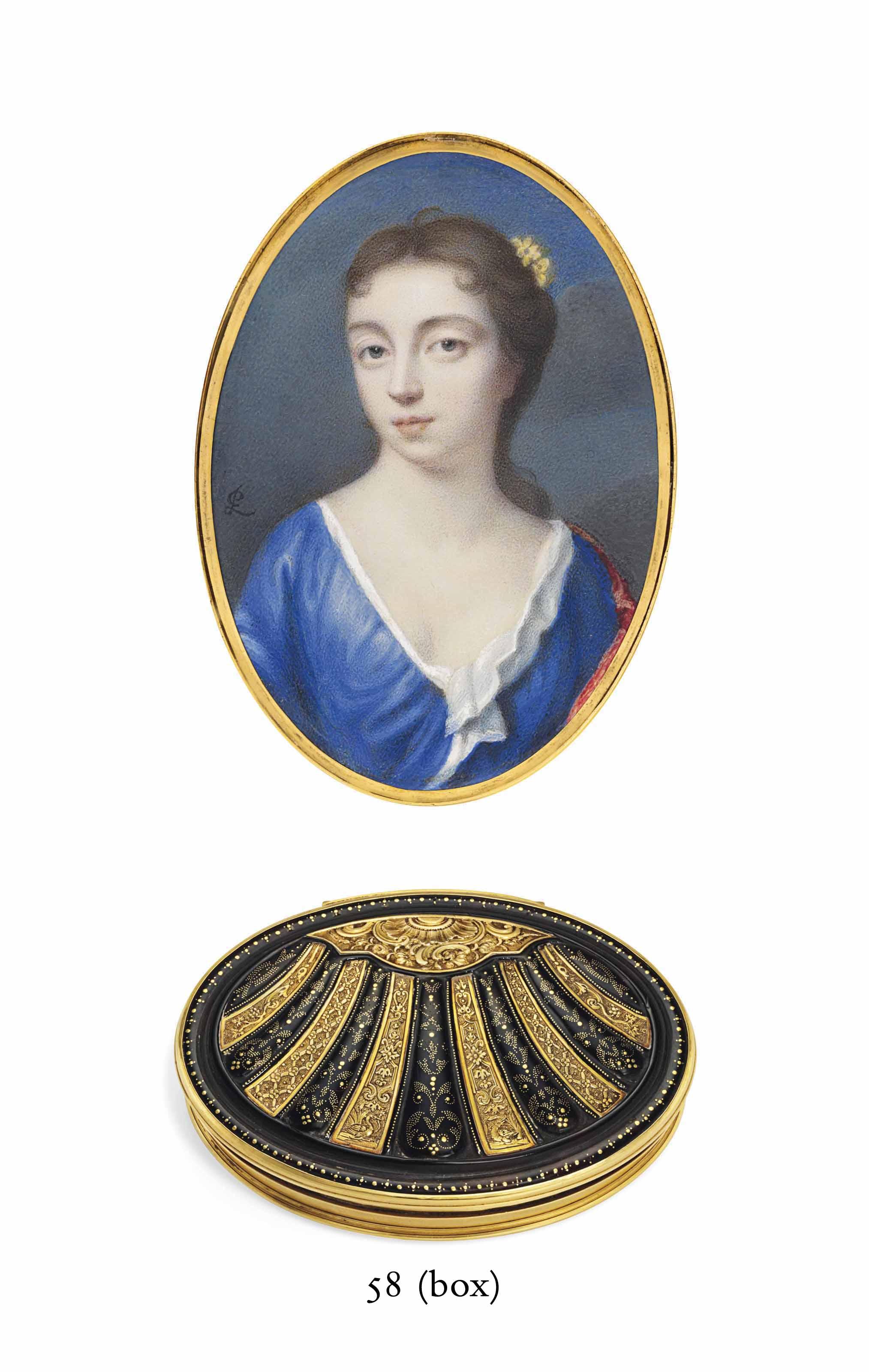 Peter Cross - A Young Lady, In Blue Daygown, White Chemise And Red Shawl, Yellow Flowers In Her Hair; Sky Background