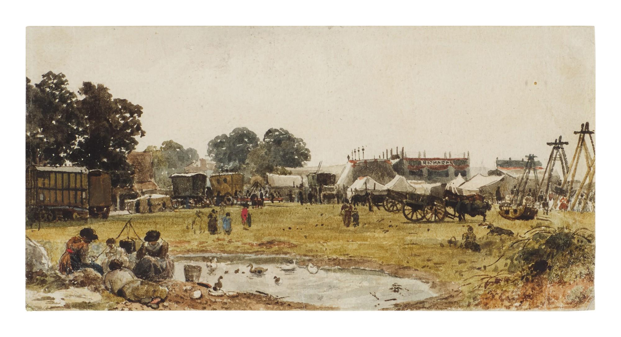 Peter De Wint, O.W.S. - Gypsies at Richardson\'s fairground on Blackheath, London