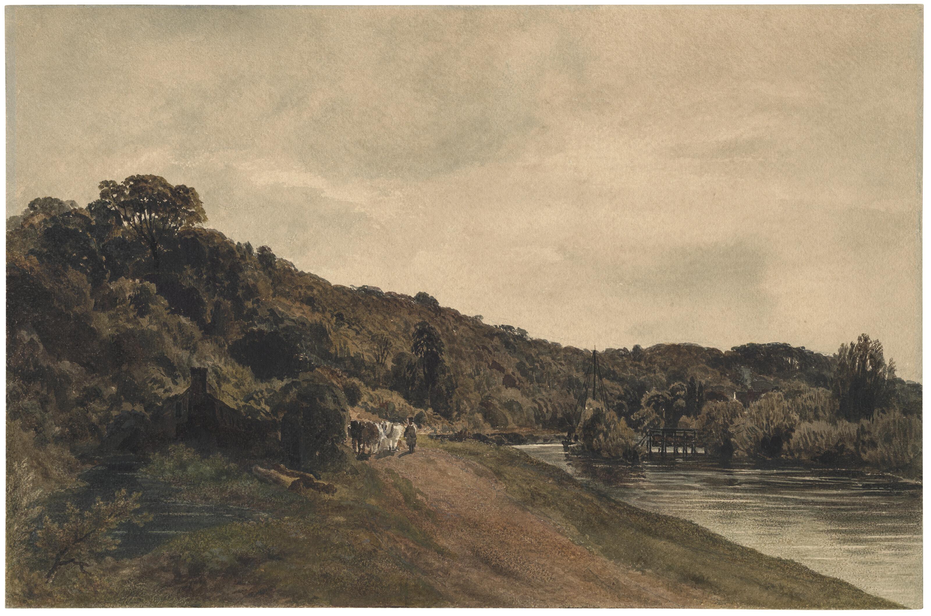 Peter De Wint, O.W.S. - Horses and figures on a riverside path