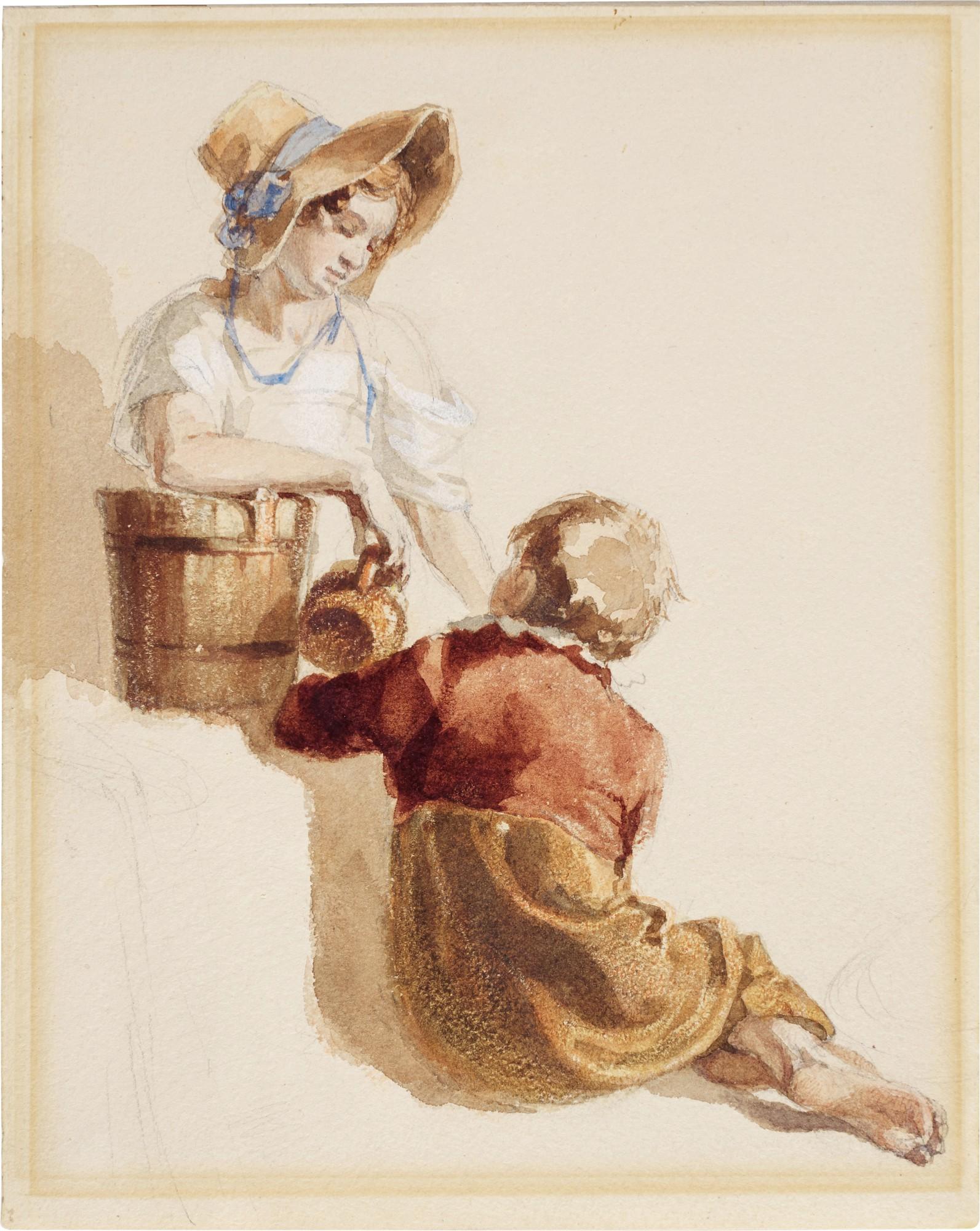 Peter De Wint, O.W.S. - Study of a girl and a boy with a bucket