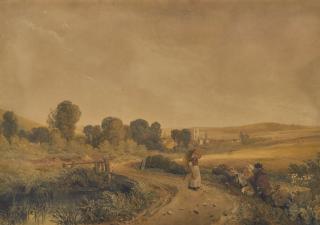 Peter De Wint, O.W.S. - Wooburn Village With Figures Resting By A Path