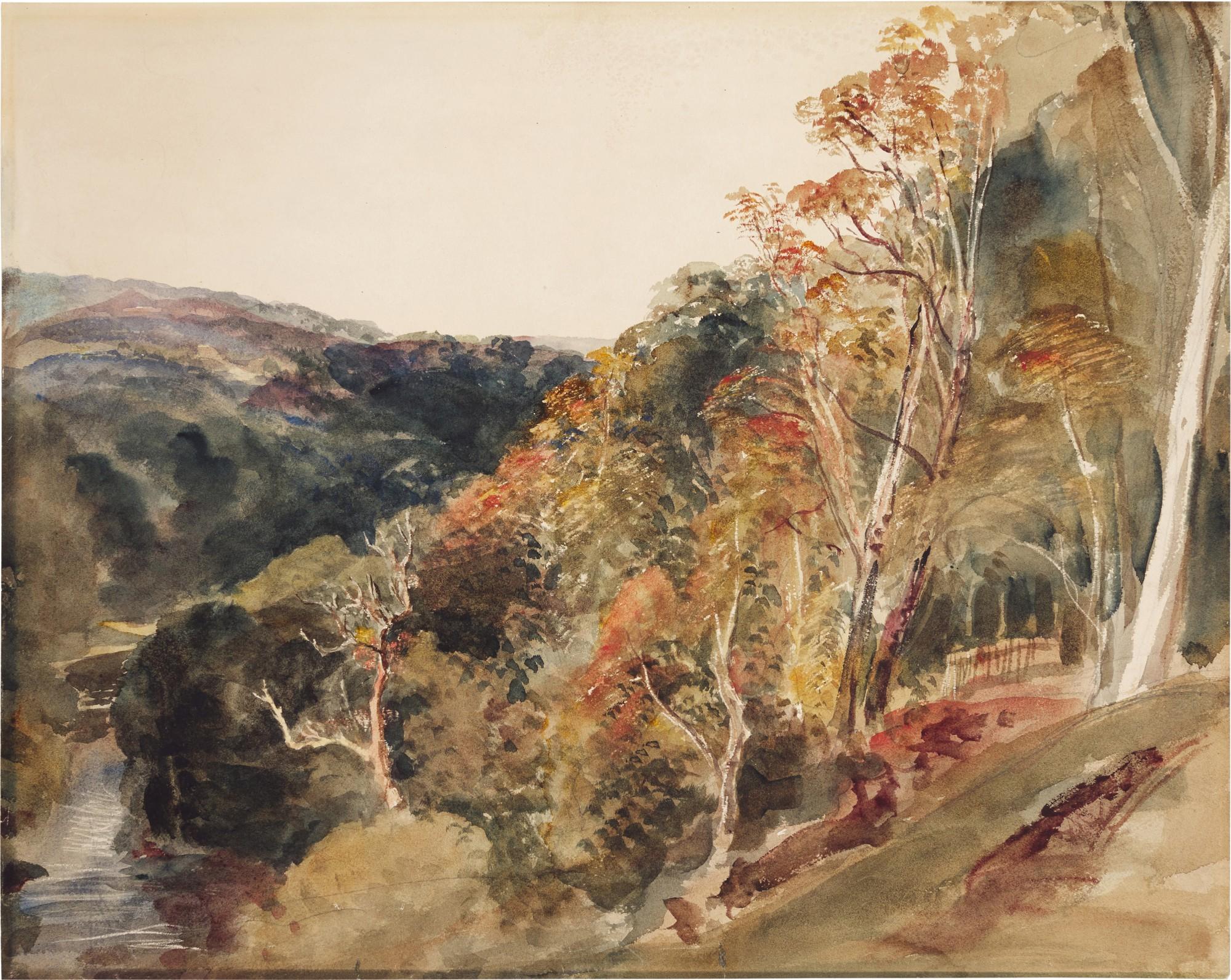 Peter De Wint, O.W.S. - Wooded hills descending to a valley near Lowther, Westmoreland