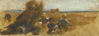 Peter De Wint - Harvesters By A Stook With A Haycart In The Distance